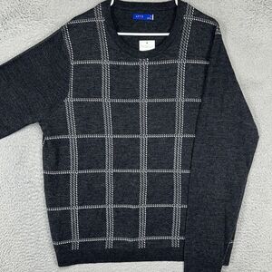 APT.‎ 9 Crew Neck Sweater Mens XL Gray Plaid Merino Wool Blend Long Sleeve NEW